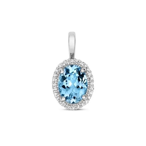 Diamond & Oval Swiss Blue Topaz 1.50ct Pendant 9ct White Gold